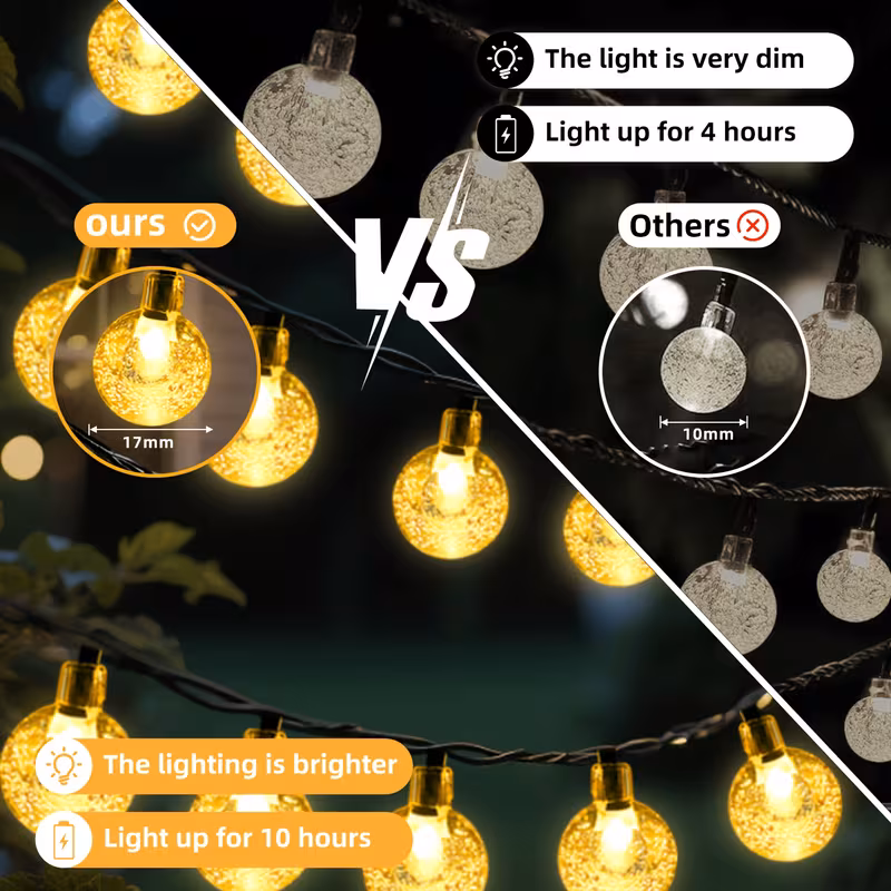1 pack of 20 50 100 led 16 23 39ft solar light string outdoor solar outdoor light with 8 lighting   solar ball light for garden trees   parties christmas decorations courtyard decoration warm   colors 4