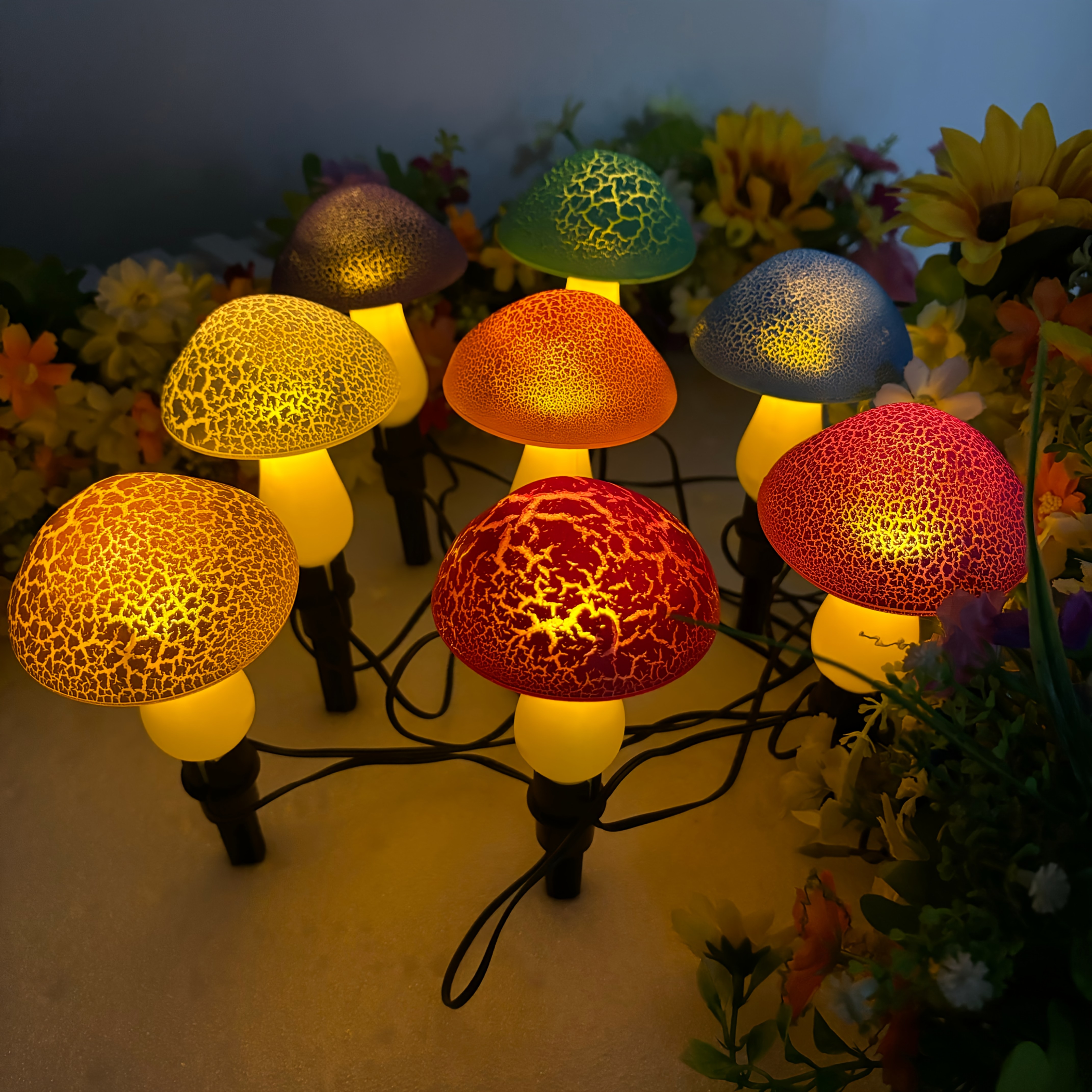Pack Of 8 Solar Mushroom Garden Lights
