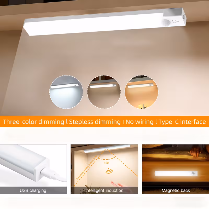 motion sensor led light with 3 temperatures infinite dimming 360 panoramic human sensor usb rechargeable night light electronic lighting for bedroom bedside stairs cabinets and desks stylish lamp multifunctional lighting 2