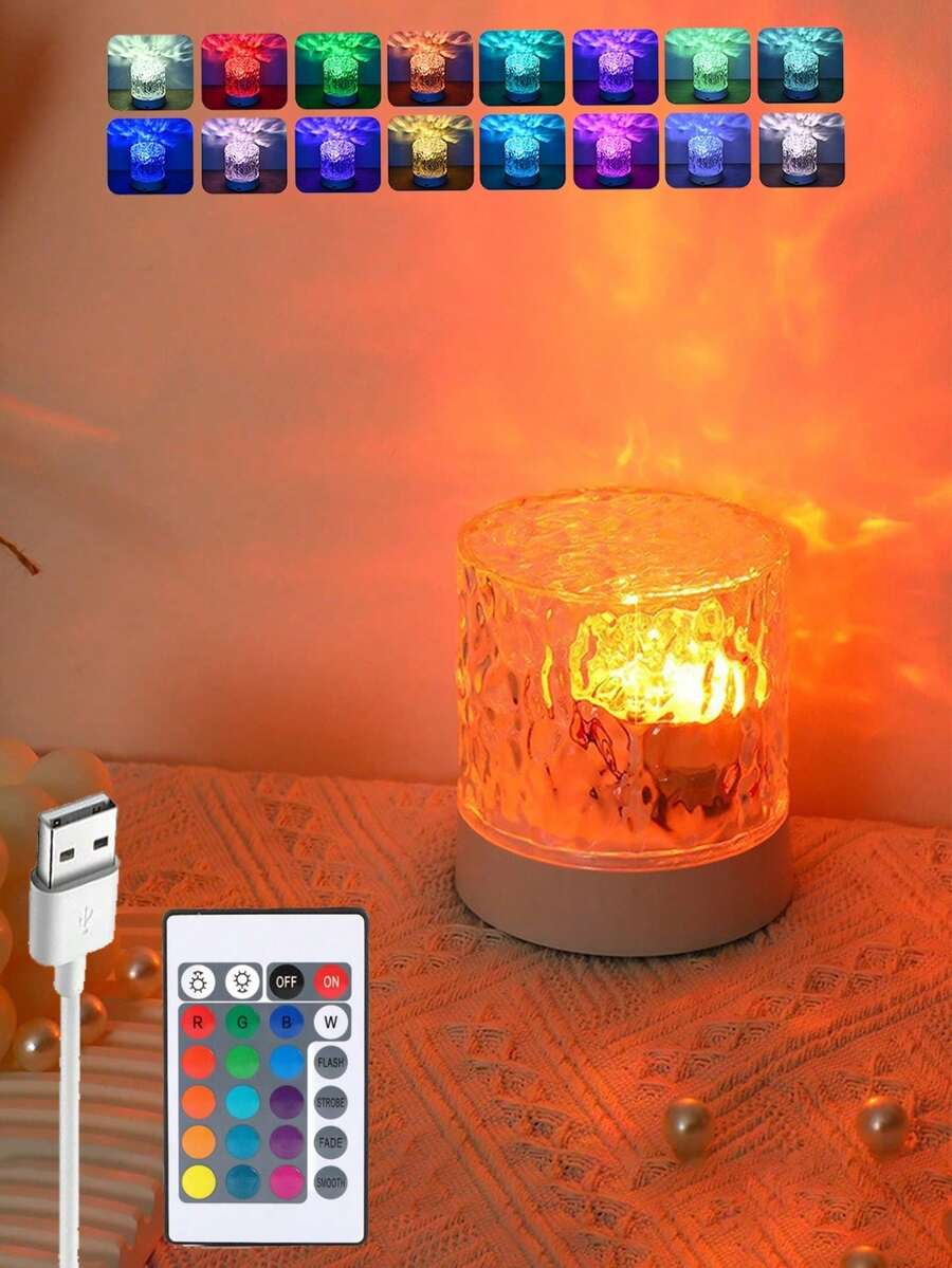 1pc USB Powered Dynamic Lighting Effect RGB Bedside Lamp, Cylindrical Water Wave Design, Bedroom Ambiance Lighting, Projection Lamp, USB Port, 3 Colors/16 Colors Options, Rotatable Light, Suitable For Birthday Photos, Outdoor Camping, Bedroom, Room, Corridor, Home Decor, Christmas Decor, Christmas Lights, Christmas, Home Decor Living Room, Lamp, Lighting - Water Ripple Projection - View 3