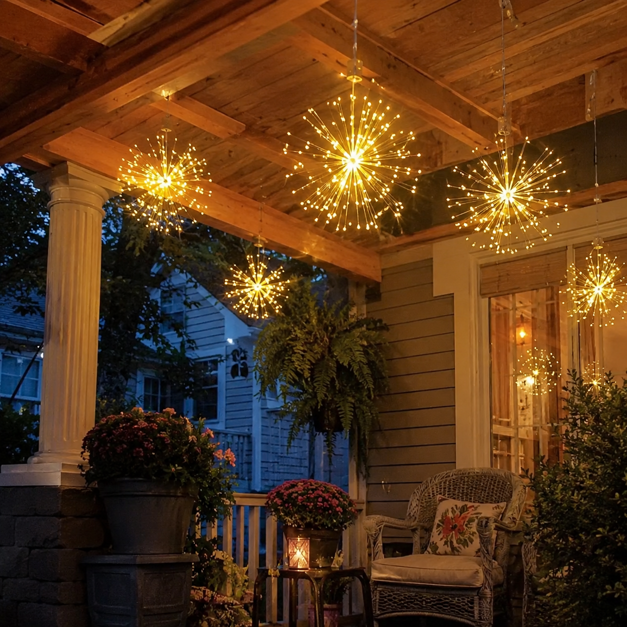 Solar Powered Hanging Firework Lights For Patio Garden And Trees