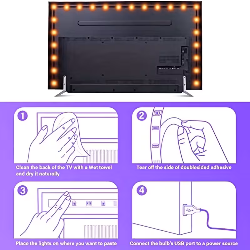 1 set 196inch for tv led backlight 22 65 inches smart tv led lights are dimmable in 8 colors dynamic mode sensitive and adjustable strip is suitable for game room tv background decoration environmental lighting 8