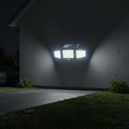 210 LED Solar Motion Sensor Outdoor Security Light With Remote Control And 3 Heads