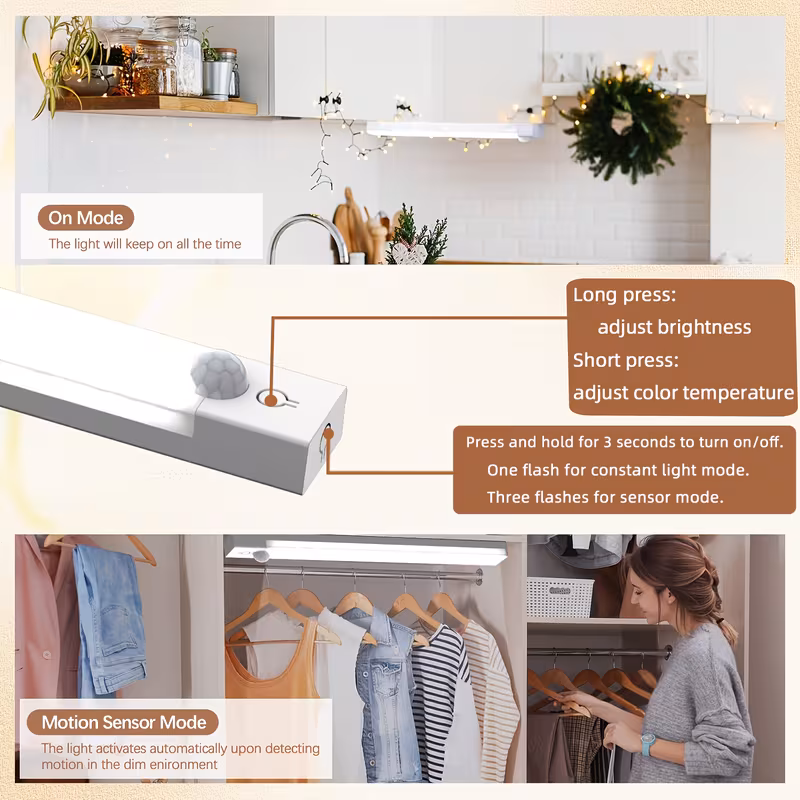 motion sensor led light with 3 temperatures infinite dimming 360 panoramic human sensor usb rechargeable night light electronic lighting for bedroom bedside stairs cabinets and desks stylish lamp multifunctional lighting 4