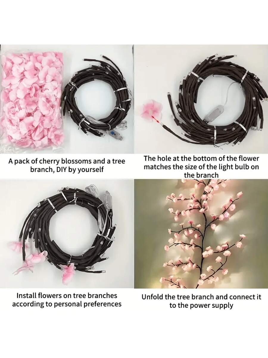 1Pc Cherry Blossom Branch LED Light, USB Powered 8 Flashing Modes, Soft & Bendable, Suitable For Indoor And Outdoor,Living Room,Bedroom,Wall,Wedding Decoration,Party Atmosphere Lights, Valentine's Day,Birthday And Graduation Gifts - Multicolor - View 6