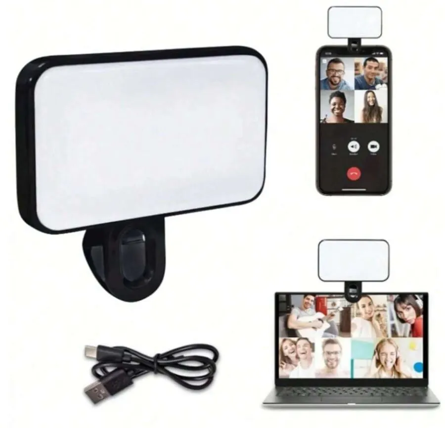 Baijun XU 1pc LED Selfie Light, 3 Lighting Modes, Portable Clip-On Fill Light, Suitable For Makeup, Live Streaming, Zoom Meetings, Rechargeable Clip-On Video/Photo Lighting For Smartphone, Camera - Black - View 7