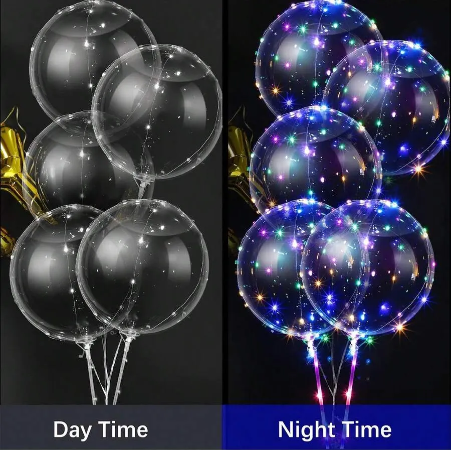 20pcs(10sets)/10pcs/2pcs-LED Balloon String Lights, Transparent Bobo Ball Design, Charming LED Glowing Bobo Balls With Cool Colored String Lights, Suitable For Birthday, Wedding, Anniversary, Valentine's Day And Christmas Decoration, Summer Beach Party Decoration, Birthday Balloons, Indoor Party Decoration, Colored String Lights - Multicolor - View 10