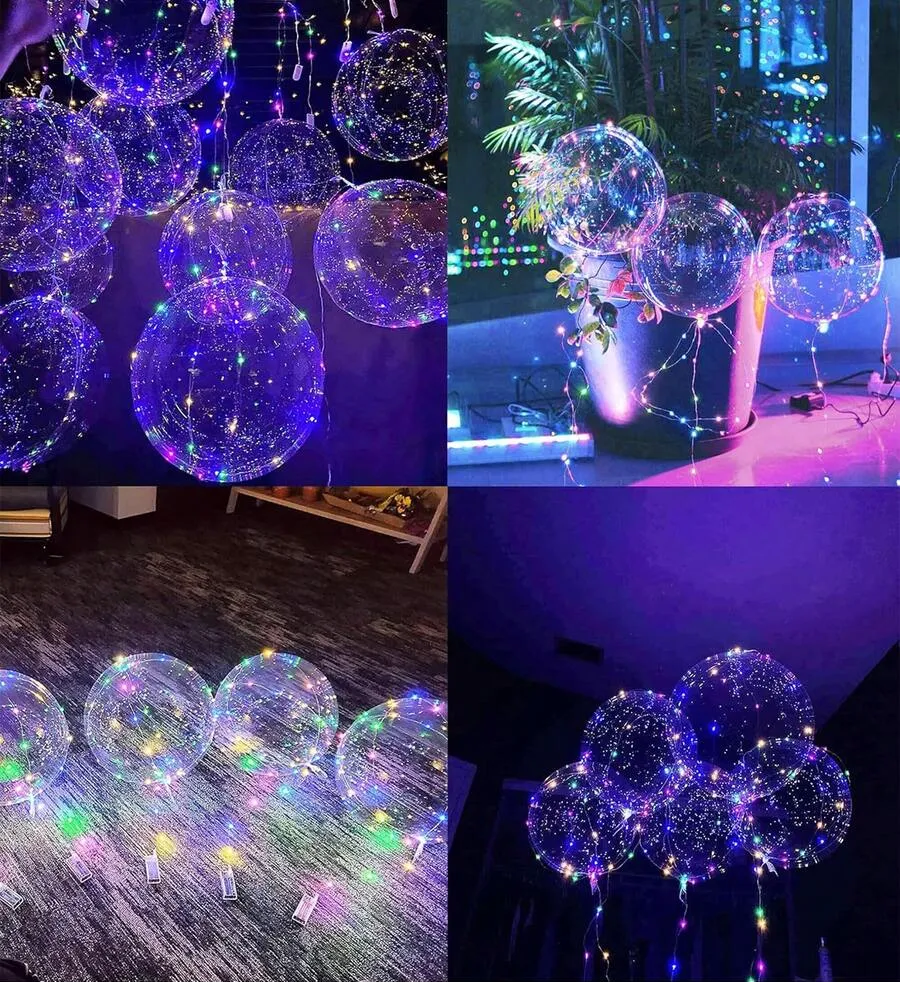 20pcs(10sets)/10pcs/2pcs-LED Balloon String Lights, Transparent Bobo Ball Design, Charming LED Glowing Bobo Balls With Cool Colored String Lights, Suitable For Birthday, Wedding, Anniversary, Valentine's Day And Christmas Decoration, Summer Beach Party Decoration, Birthday Balloons, Indoor Party Decoration, Colored String Lights - Multicolor - View 6