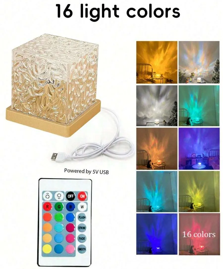 1pc USB Powered Dynamic Lighting Effect RGB Bedside Lamp, Cylindrical Water Wave Design, Bedroom Ambiance Lighting, Projection Lamp, USB Port, 3 Colors/16 Colors Options, Rotatable Light, Suitable For Birthday Photos, Outdoor Camping, Bedroom, Room, Corridor, Home Decor, Christmas Decor, Christmas Lights, Christmas, Home Decor Living Room, Lamp, Lighting - Water Ripple Projection - View 16