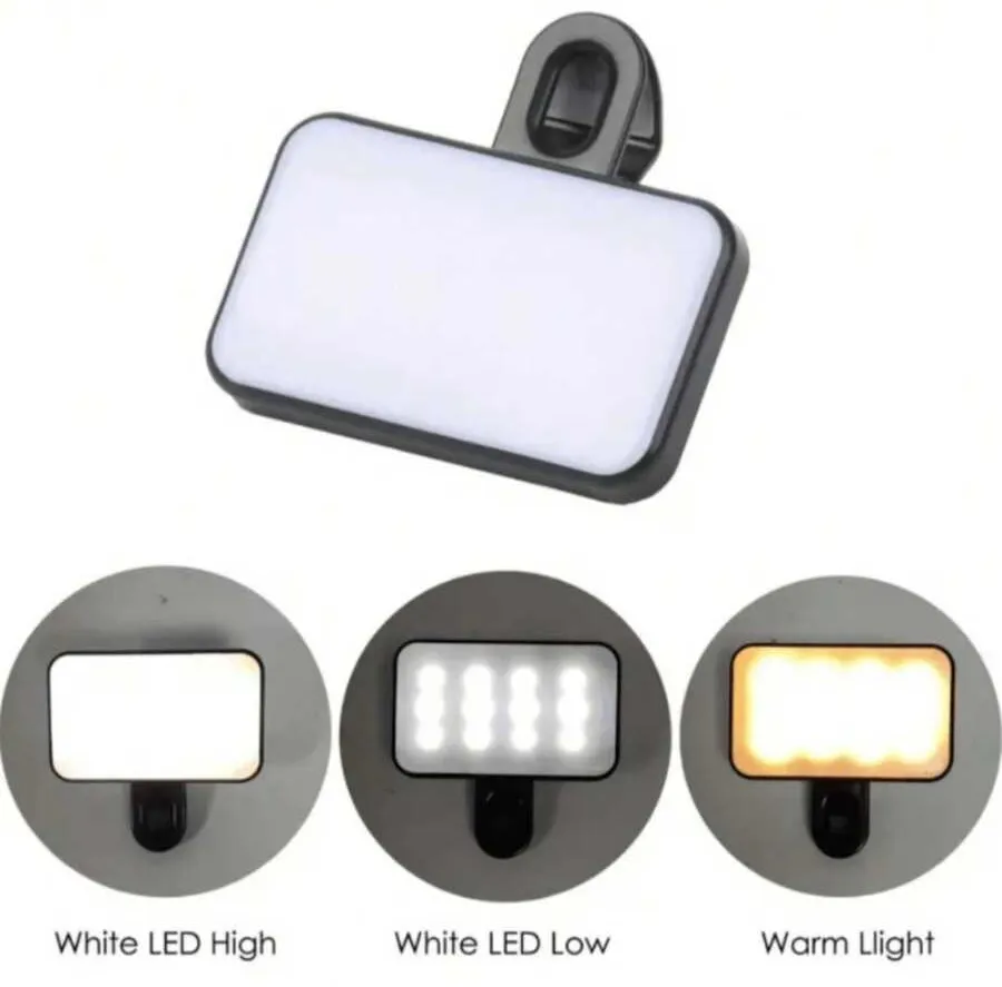 Baijun XU 1pc LED Selfie Light, 3 Lighting Modes, Portable Clip-On Fill Light, Suitable For Makeup, Live Streaming, Zoom Meetings, Rechargeable Clip-On Video/Photo Lighting For Smartphone, Camera - Black - View 3