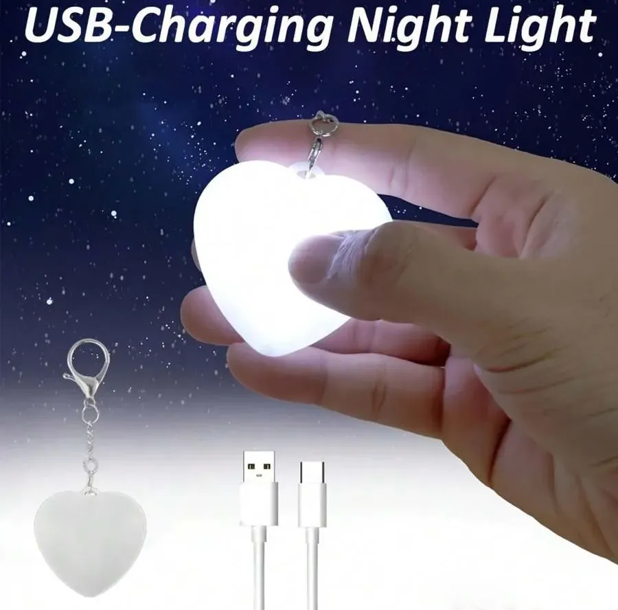 USB Rechargeable Mini Heart-Shaped Touch Sensor Night Light - Automatic Sensing Bag Light, Portable Travel Keychain Pendant Light, Handheld Light Heart, Cat Cloud, Suitable For Romantic Thoughtful Valentine's Day, Mother's Day, Friend Birthday Gifts - Multicolor - View 5
