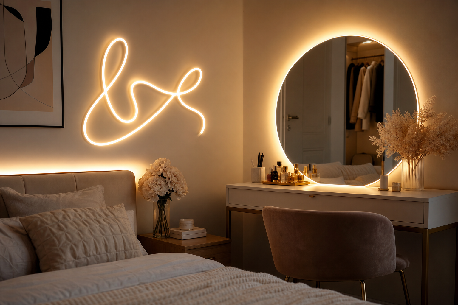Decorative LED wall light and illuminated mirror in a stylish gift setting