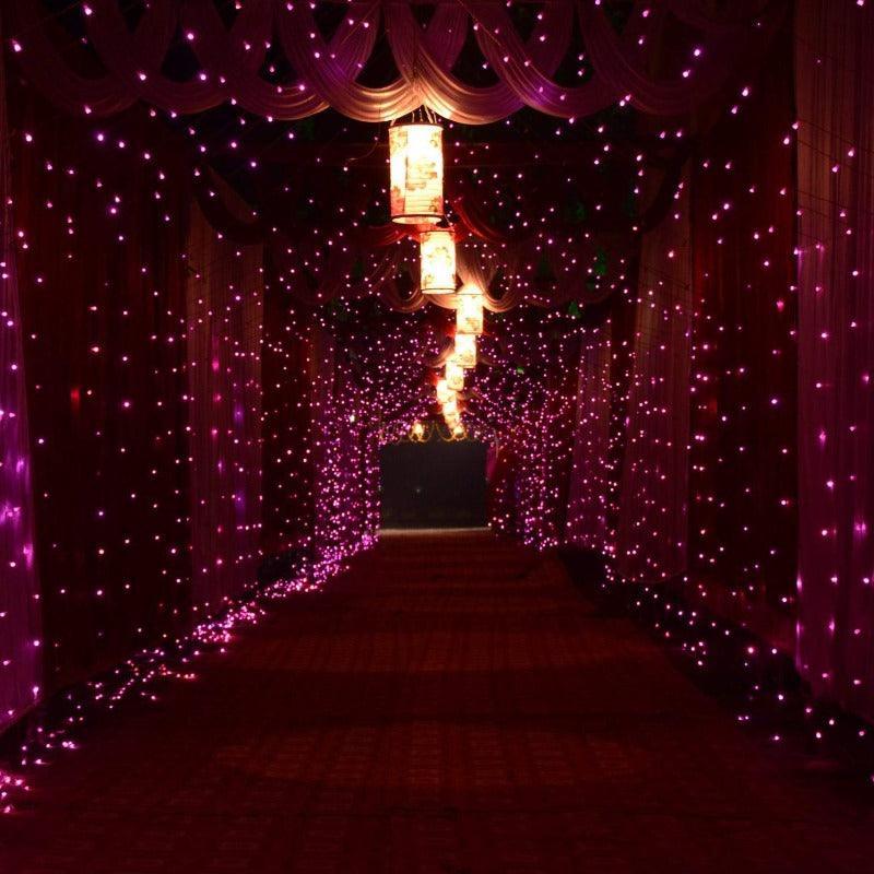 10ft 300 Warm White Water-Resistant Curtain Lights - Solar Flame Torch