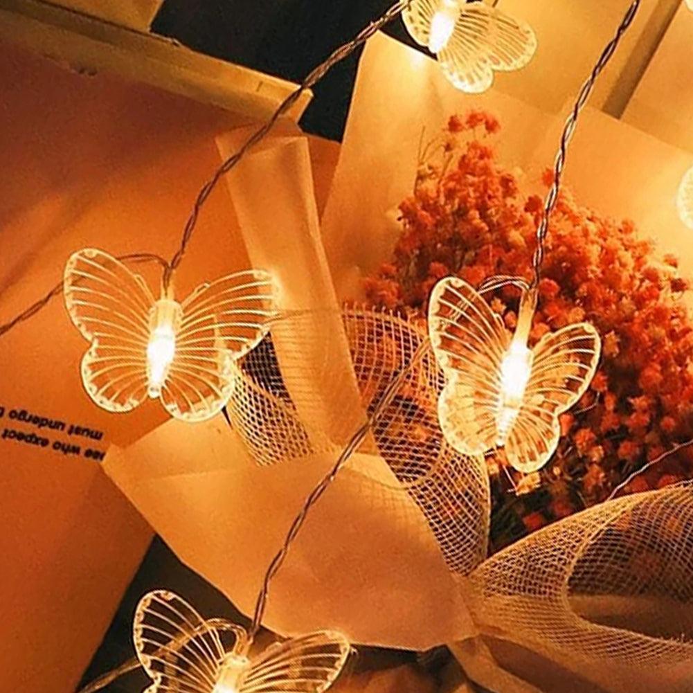 LED Butterfly Fairy String Lights - Solar Flame Torch
