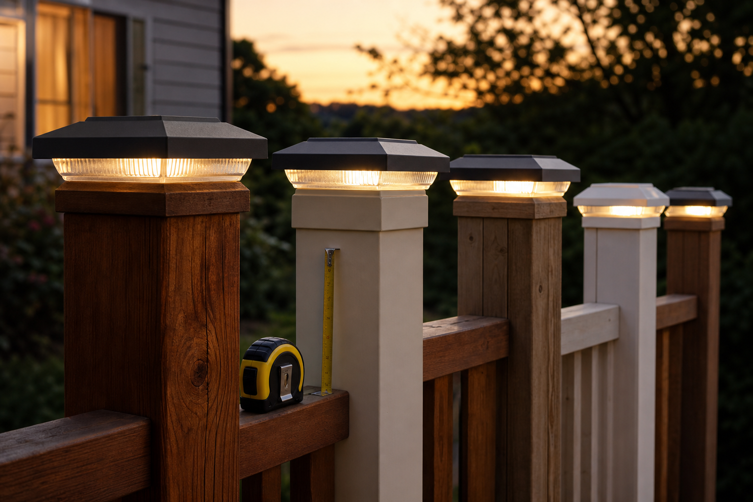 Solar post-cap lights fitted to common square fence and deck posts