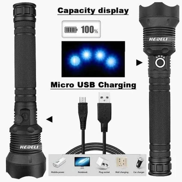 Rechargeable Tactical LED Flashlight-Solar Flame Torch