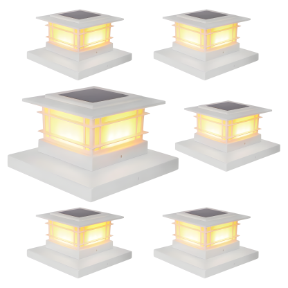 Solar Flickering Flame Post Cap Lights For Outdoor Fence