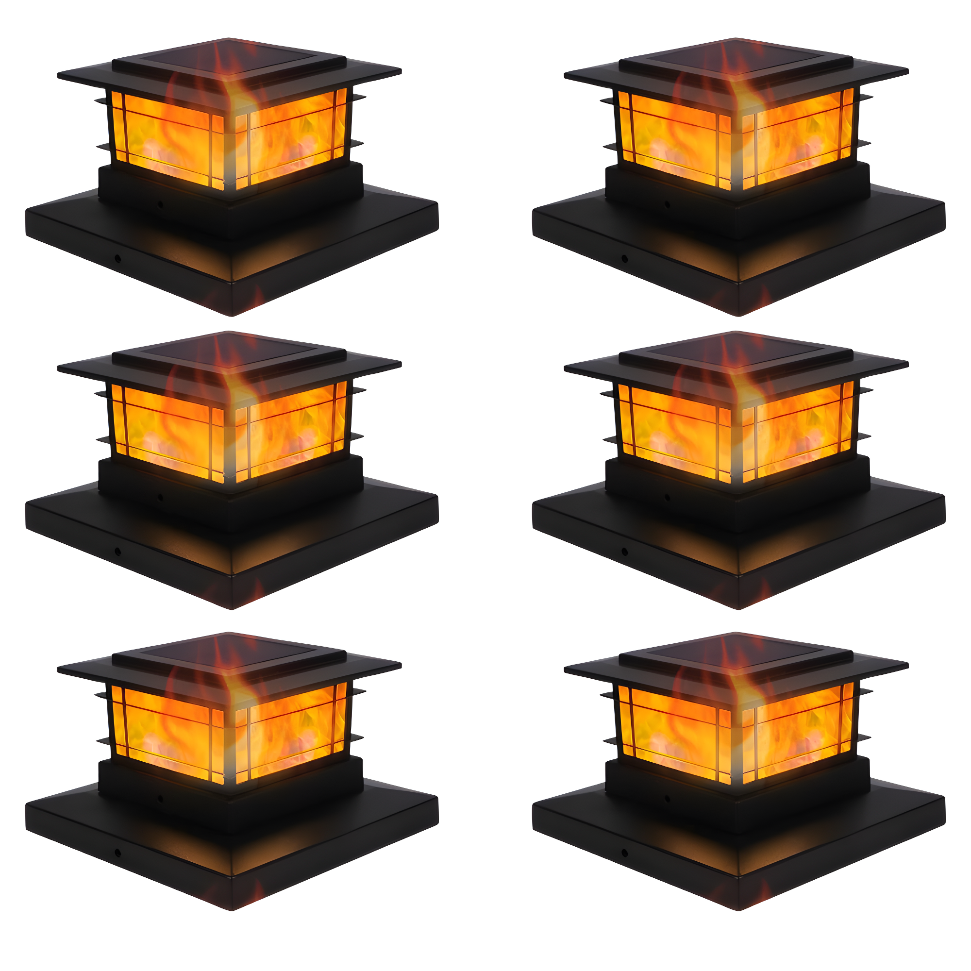Solar Flickering Flame Post Cap Lights For Outdoor Fence