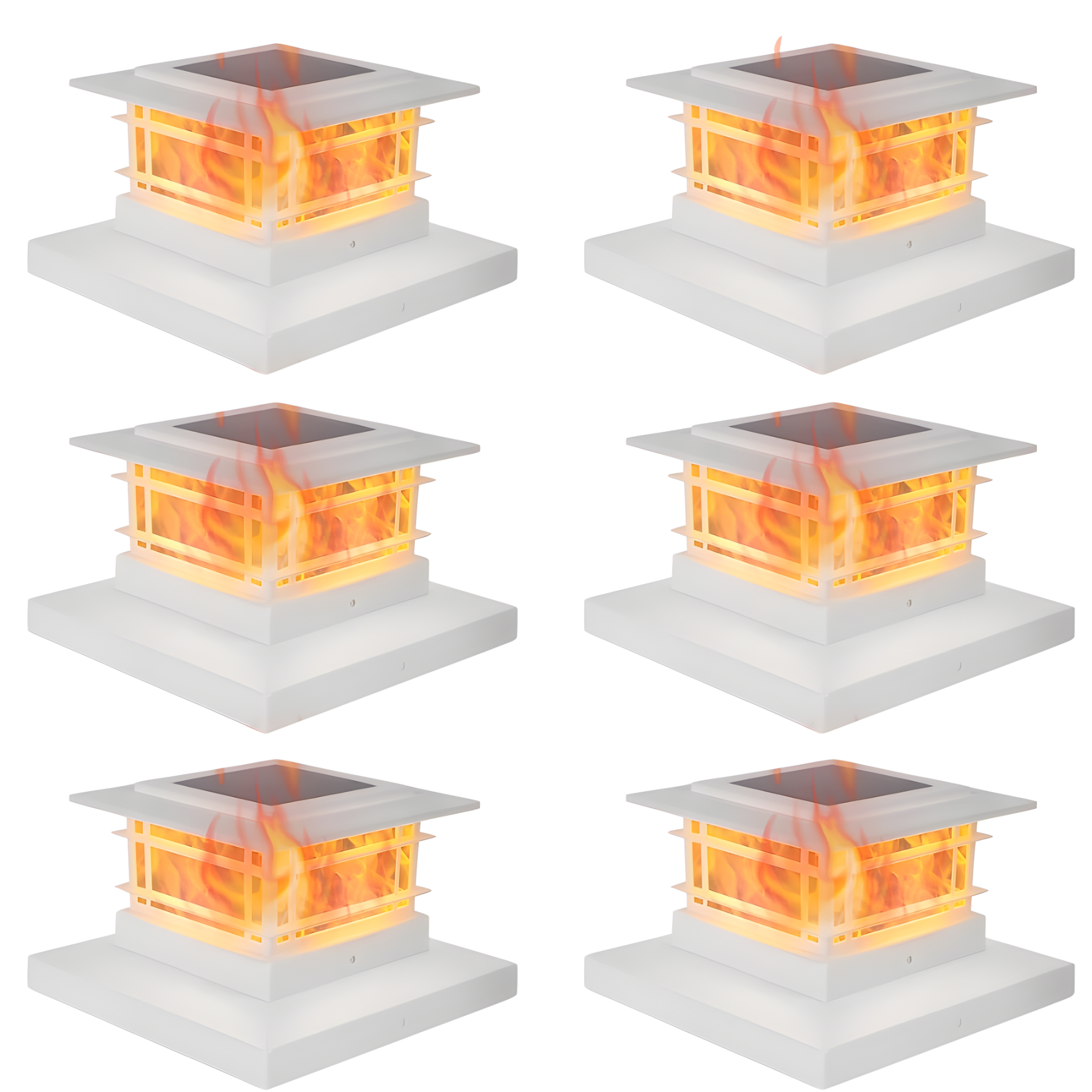 Solar Flickering Flame Post Cap Lights For Outdoor Fence