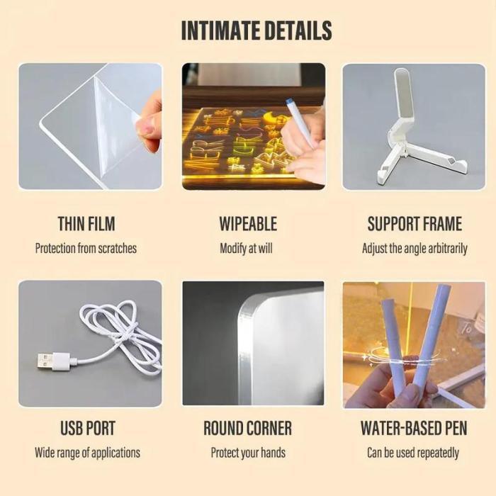 LED Note Board With 7 Colors Pen - Solar Flame Torch