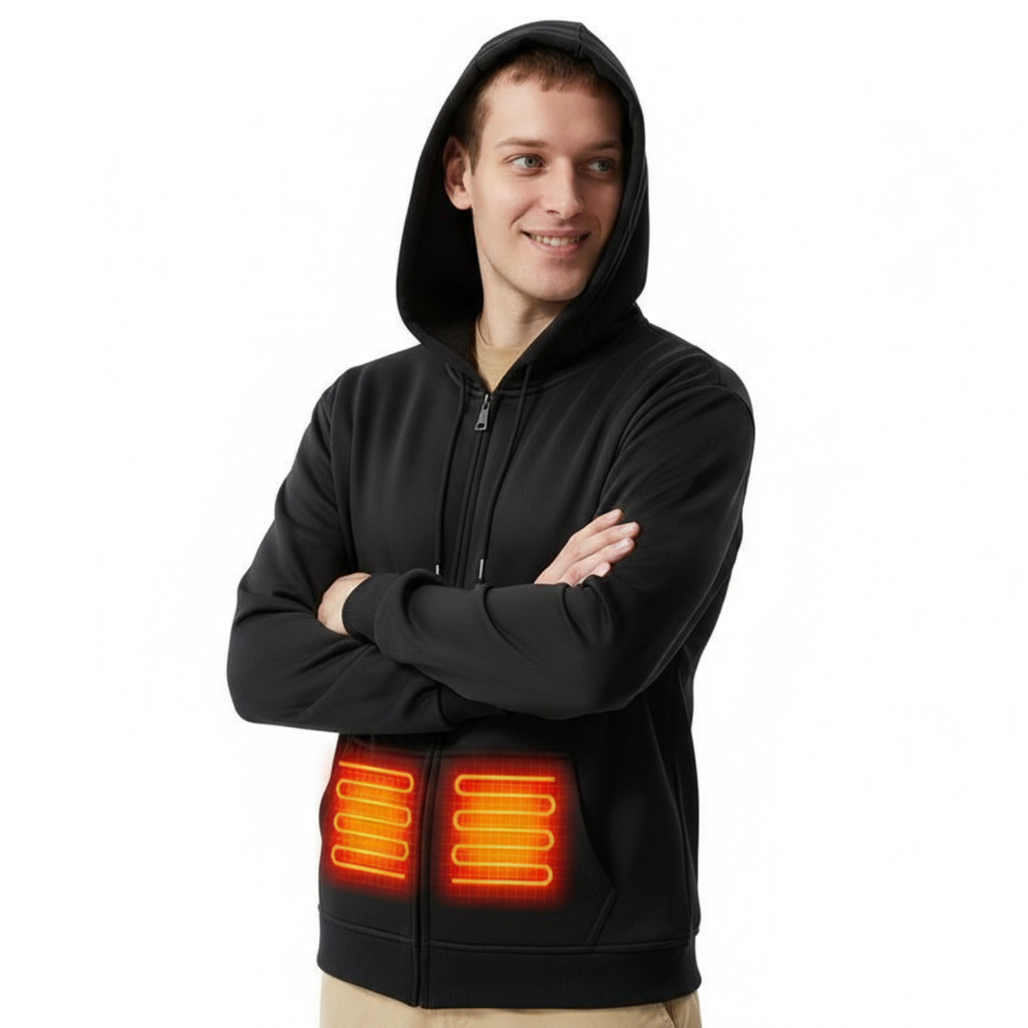 Zip Up Heated Hoodie For Men With Electric Heating And Thermal Fleece