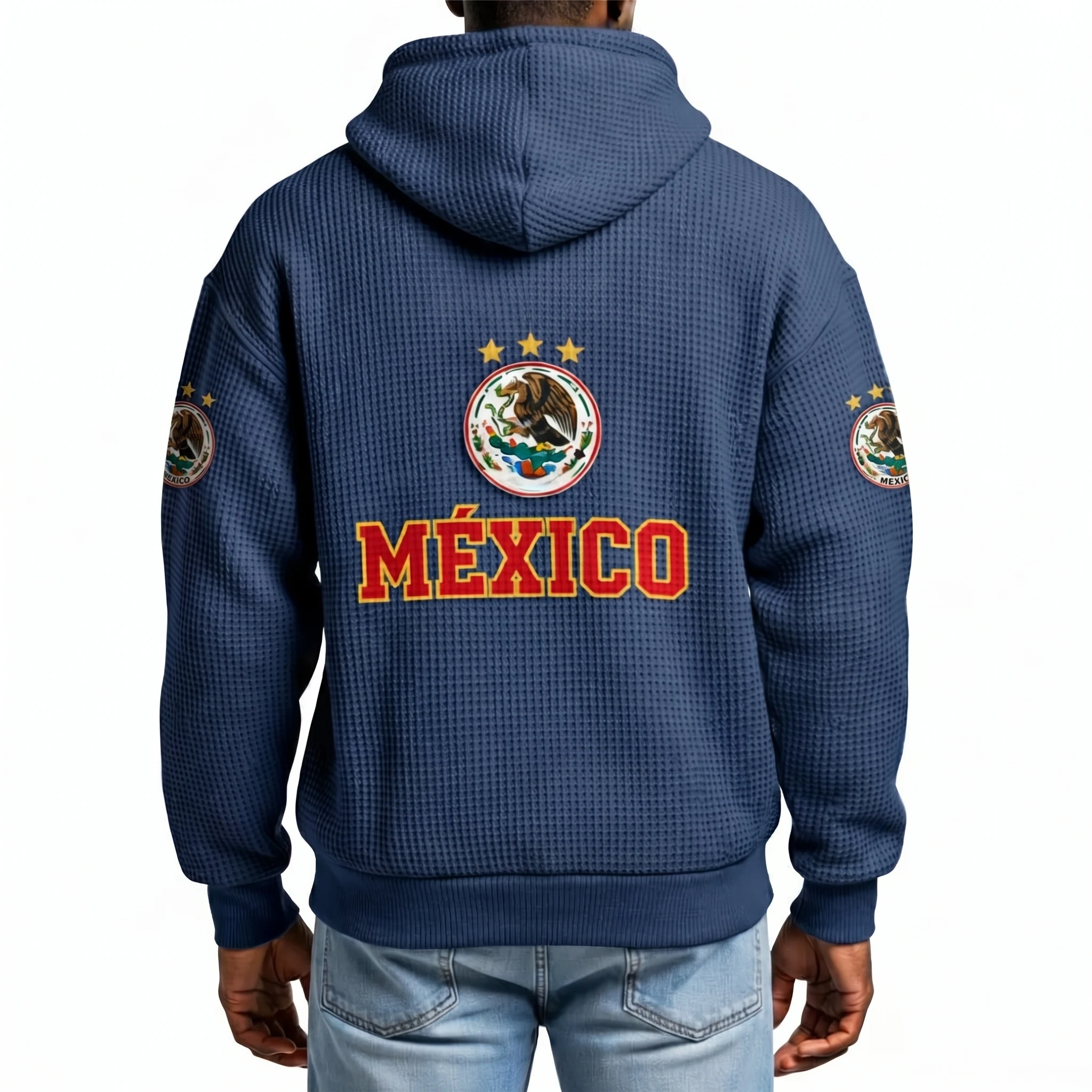 Mexico Printed Waffle Quarter Zip Football Fan Hoodie