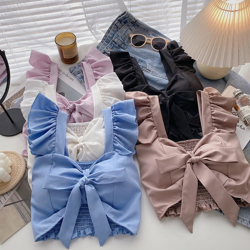 Bow Tie Lace-up Floral Print Camisole Tops For Women-Soco Hoodie