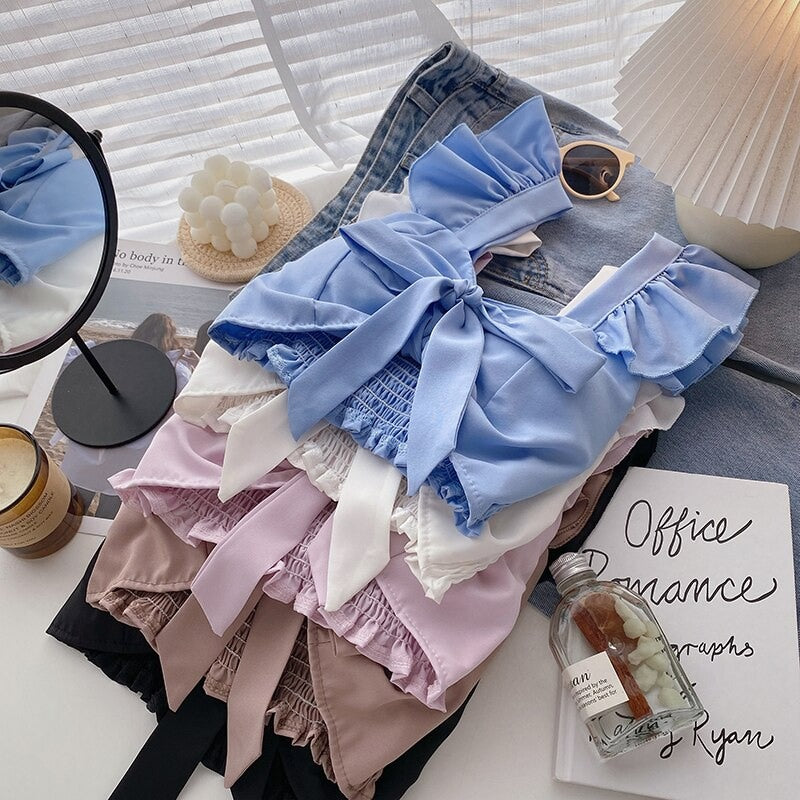 Bow Tie Lace-up Floral Print Camisole Tops For Women-Soco Hoodie