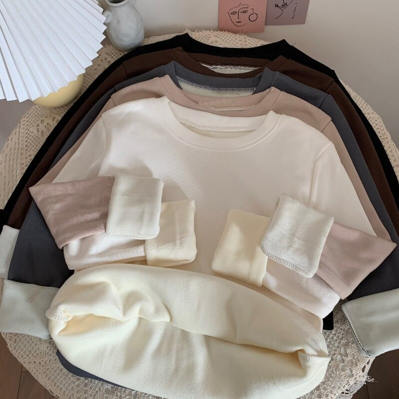 Plush Thickened Long Sleeve T-shirts For Women-Soco Hoodie