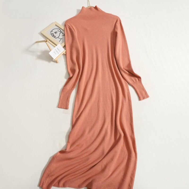 Stylish Hollow Out Turtleneck Knit Sweater Dress For Women-Soco Hoodie