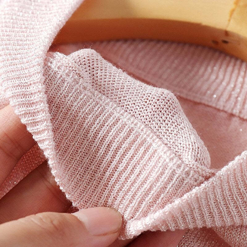 Shiny Knitted Slim O-Neck Sweater Shirt For Women-Soco Hoodie