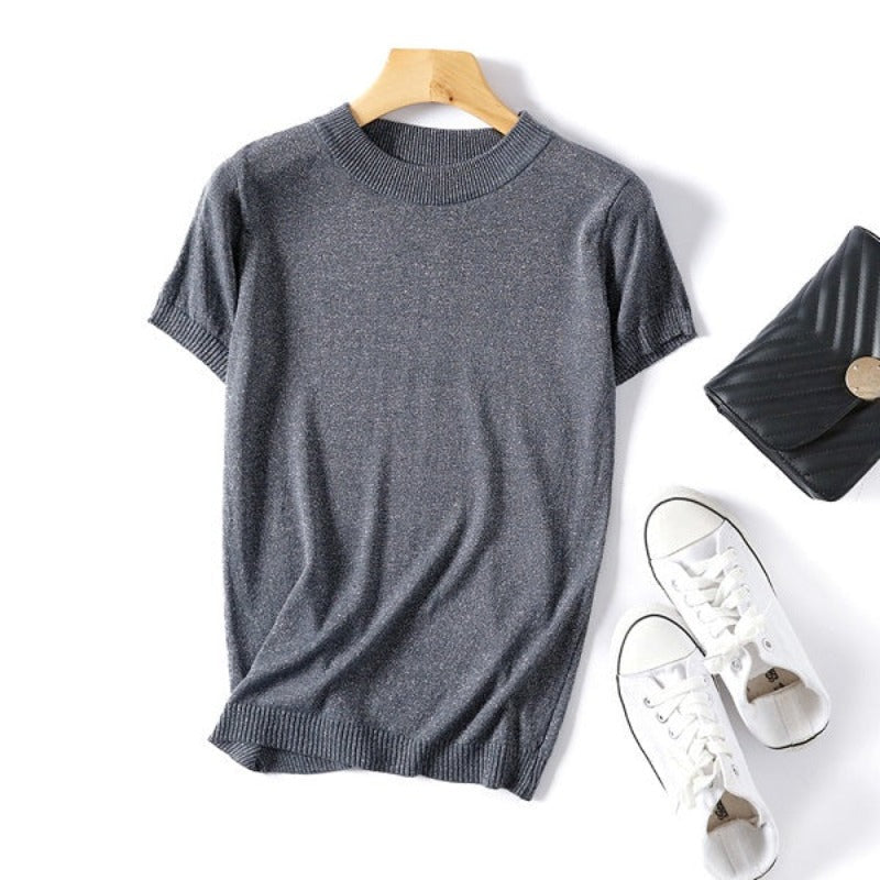 Shiny Knitted Slim O-Neck Sweater Shirt For Women-Soco Hoodie