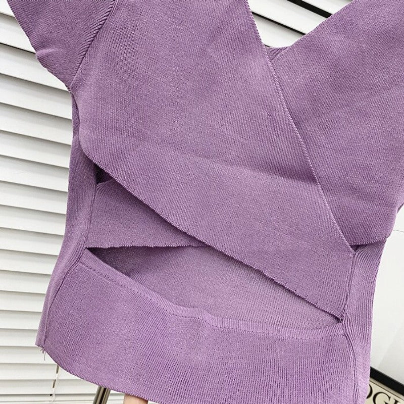 High Waist Backless Hollow Tight T-shirt For Women-Soco Hoodie