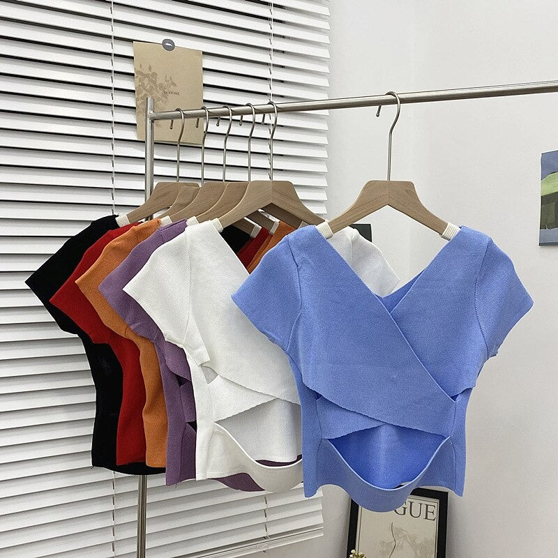 High Waist Backless Hollow Tight T-shirt For Women-Soco Hoodie