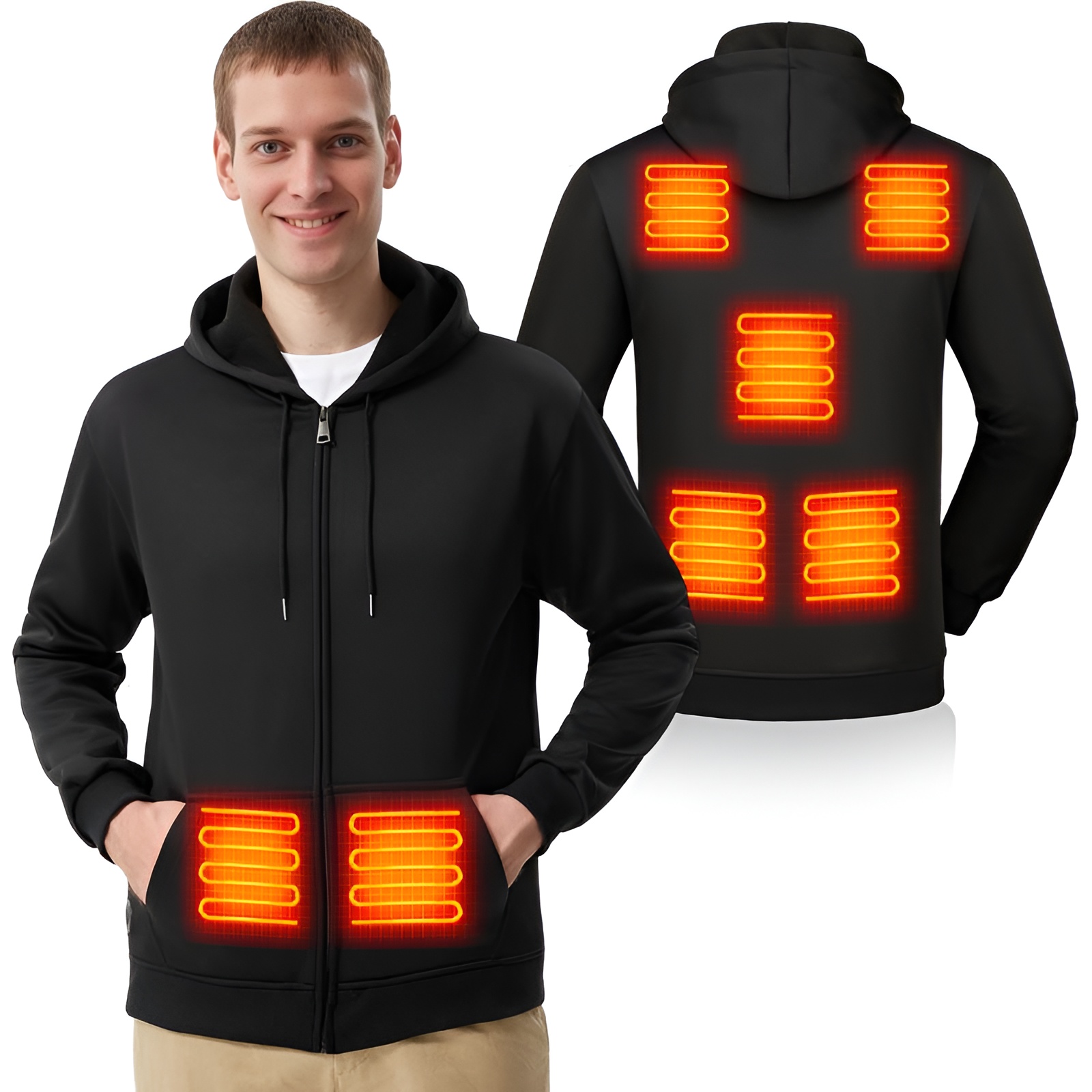 Zip Up Heated Hoodie For Men With Electric Heating And Thermal Fleece