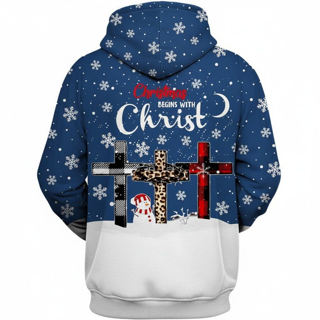 Christmas Jesus Snowman Cross All Over Print Hoodie