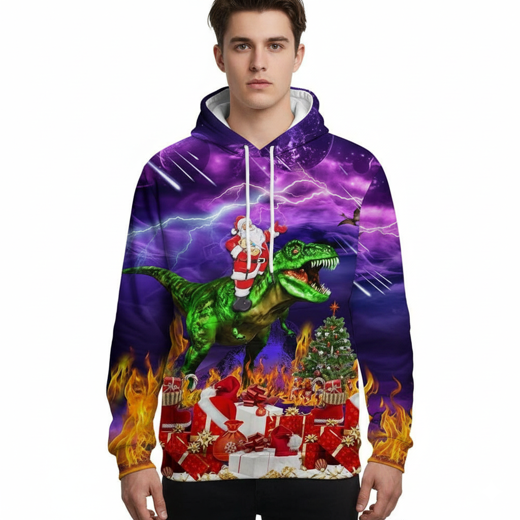 Christmas All Over Print Casual Pullover Hoodie With Big Pockets