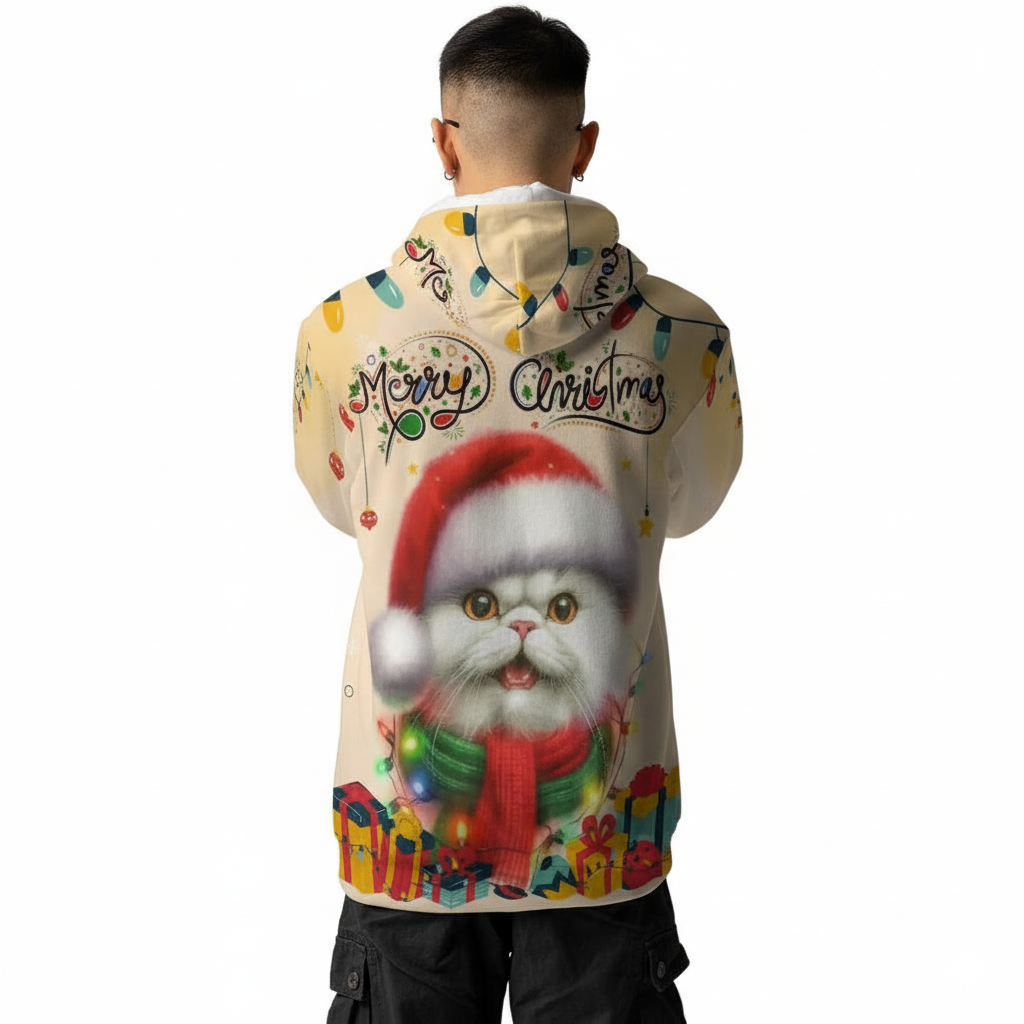 Christmas Cat Twinkling Lights All Over Print 3D Hoodie