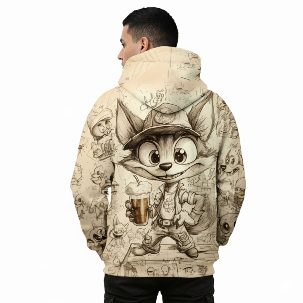 Fox Printed Casual Cartoon Hooded Pullover