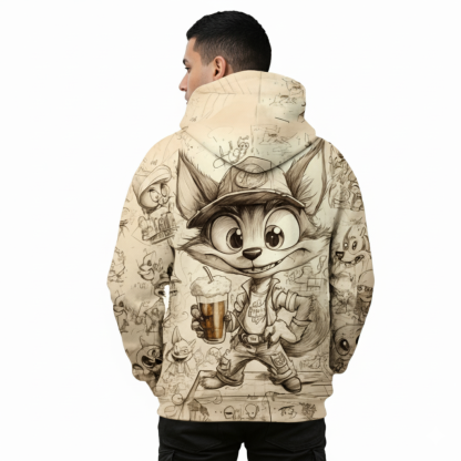 Fox Printed Casual Cartoon Hooded Pullover