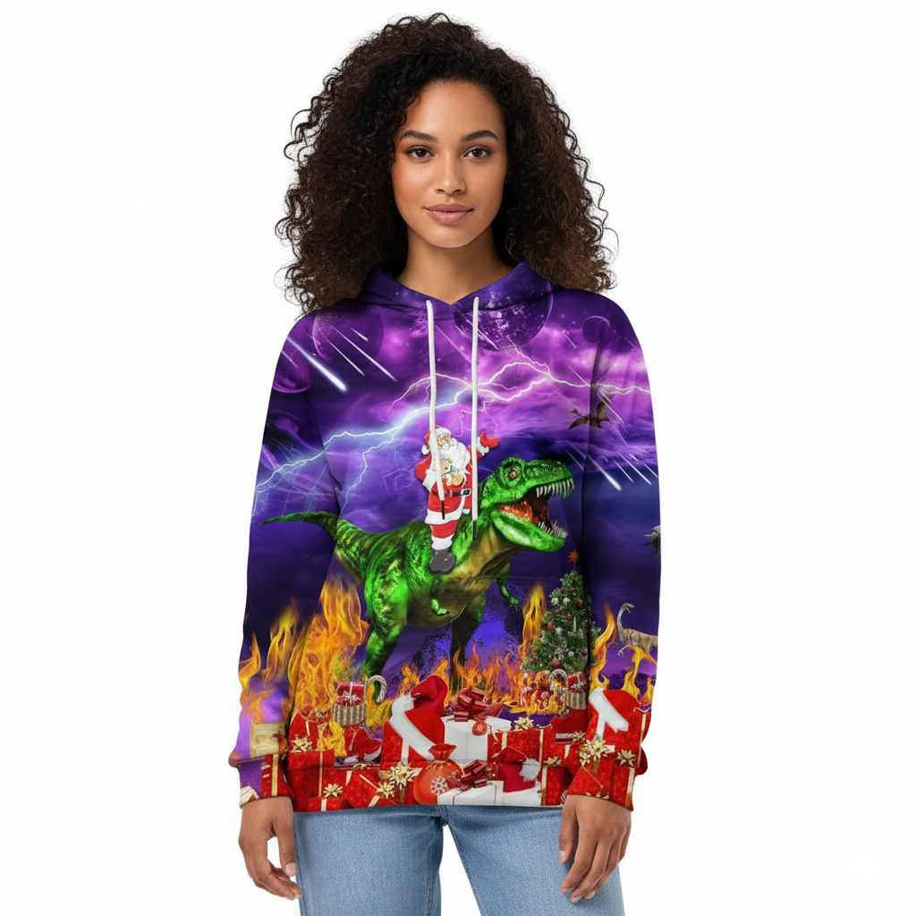 Christmas All Over Print Casual Pullover Hoodie With Big Pockets