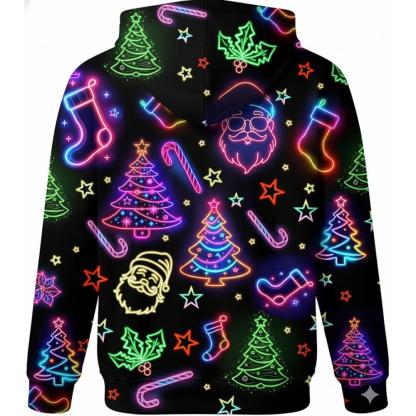 Christmas All Over Print Warm Thick Graphic Pullover Hoodie