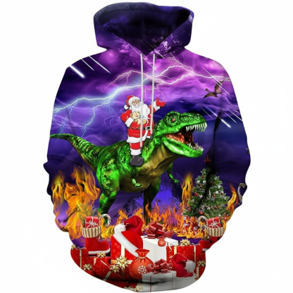 Christmas All Over Print Casual Pullover Hoodie With Big Pockets