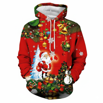 Christmas All Over Print Casual Pullover Hoodie With Big Pockets