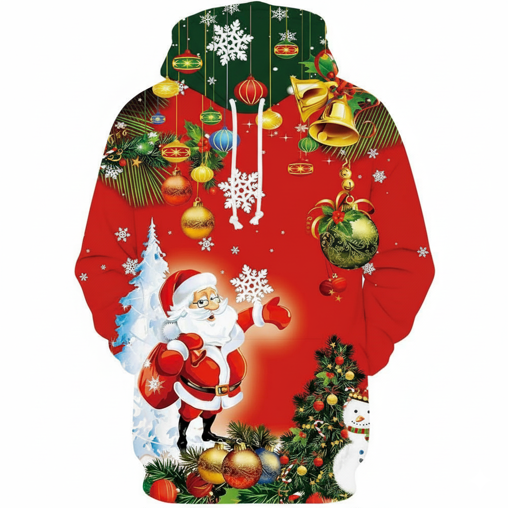 Christmas All Over Print Casual Pullover Hoodie With Big Pockets