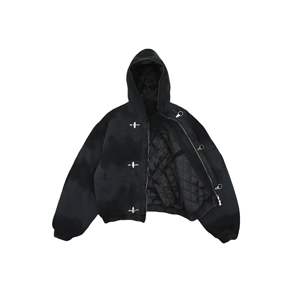 Zip Up Jacket With Adjustable Hood And Metal Toggle Closure