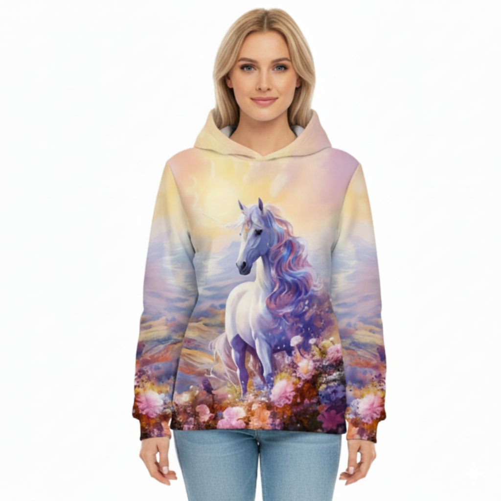 Unicorn And Floral Print Hoodie