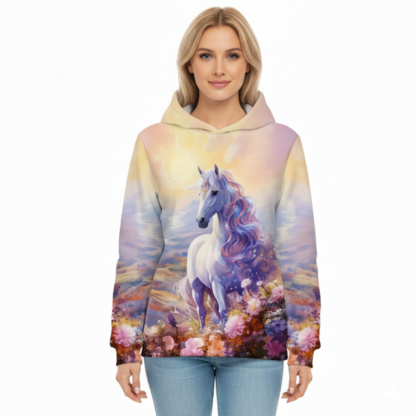 Unicorn And Floral Print Hoodie