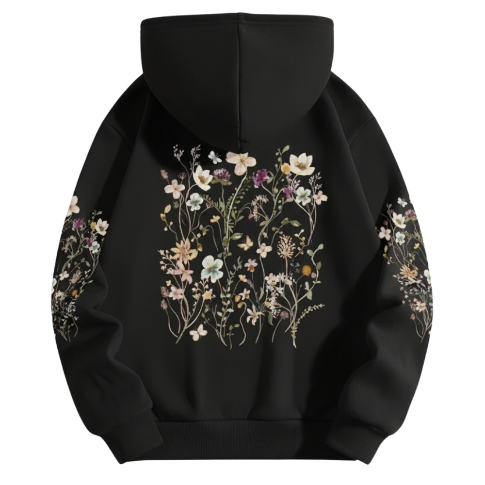 Thermal Floral Print Kangaroo Pocket Drawstring Hoodie