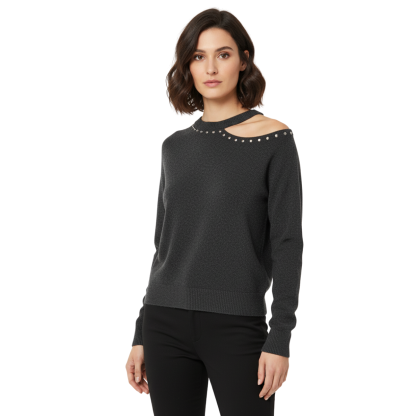 Cutout Sweater with Studded Detail for Women